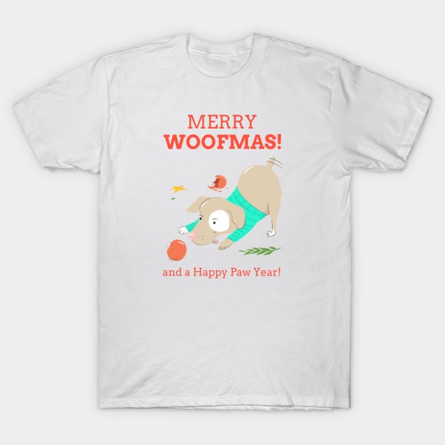 Merry Woofmas! Cute Christmas Dog Gift T-Shirt by EquilibriumArt